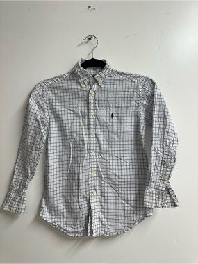 Ralph Lauren White Button-Down Shirt with Navy Grid